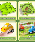 64 Piece Puzzle Race Track Car Set For Toddlers And Kids Ages 3 To 6 With 3 Sliding Cars City Themed Puzzle Tracks Toy features.