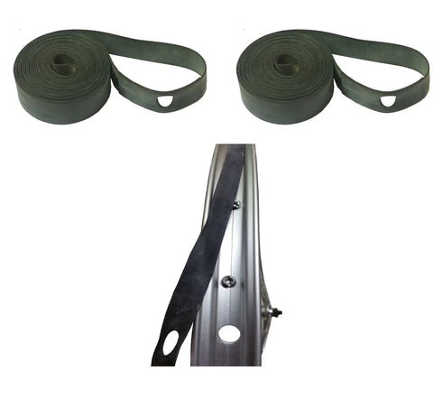 27x1-1/4 Bike Tire Tube and Rim Strip set for 32-630 ISO 630 wire bead with Schrader valve, showing rubber rim strips