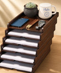 Six Tier Solid Wood Desktop File Organizer With Sliding Pull Out Trays For A4 Documents Folders Mail Bills Tablets And Phones A Must Have