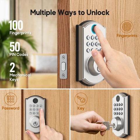 Super Tough Smart Fingerprint Door Lock With Dual Lever Handles Bringing Instant Biometric Scan Entry And Three Backup Keys for keyless unlocking options.