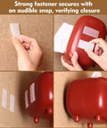 Premium Recloseable Fastener Tape Strips One By Two Inch Clear Heavy Duty Adhesive Pad Ten Pack securing object to wall with strong grip.