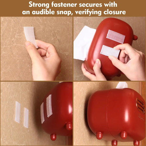 Premium Recloseable Fastener Tape Strips One By Two Inch Clear Heavy Duty Adhesive Pad Ten Pack securing object to wall with strong grip.