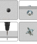 Tough As Nails Expanding Drywall Plugs And Peanut Nut Kit, 100 Piece Assorted M4 M5 M6 M8 Zinc Steel fasteners shown in installation steps.