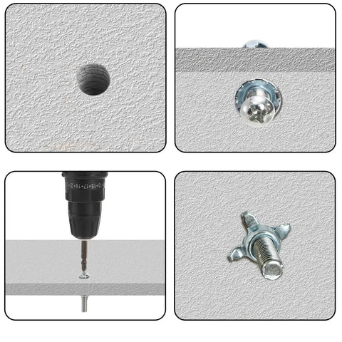 Tough As Nails Expanding Drywall Plugs And Peanut Nut Kit, 100 Piece Assorted M4 M5 M6 M8 Zinc Steel fasteners shown in installation steps.
