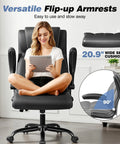Ergonomic Office Chair For Home Or Office With Adjustable Lumbar Support Leather High Back Executive Style Flip Up Arms Rocking Mechanism All Day Comfort Black Finish