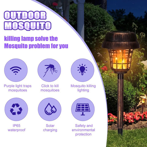 4 Pack Solar Mosquito Zappers Outdoor Waterproof Bug Zapper Light For Garden And Yard Solar Powered Insect Killer Lamp With Purple And Flame Light And Bronze Finish