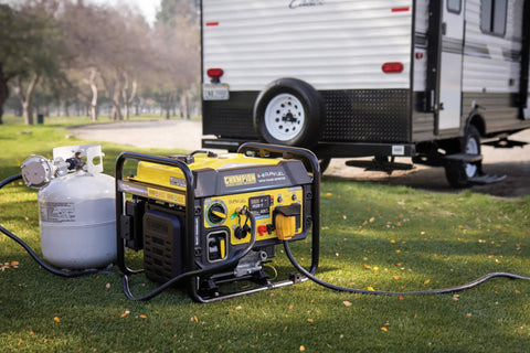 5500 Watt Dual Fuel RV Ready Portable Open Frame Inverter Generator with Quiet Technology and propane tank by RV