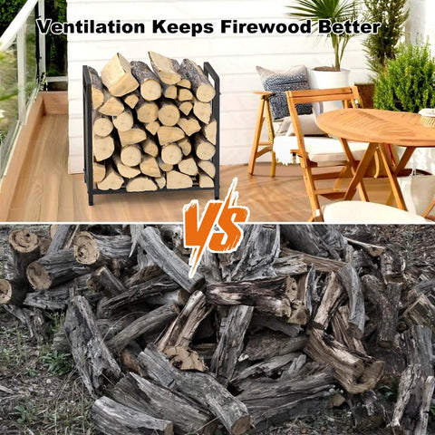 15.5 Inch Compact Metal Firewood Rack With Built In Fire Blower For Indoor And Outdoor Use With Fireplaces Stoves And Grills