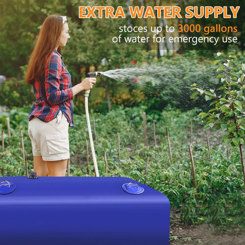 Person using 30 Gallon Water Storage Bladder Foldable Portable Tank With Three Quarter Inch Spigot for garden watering