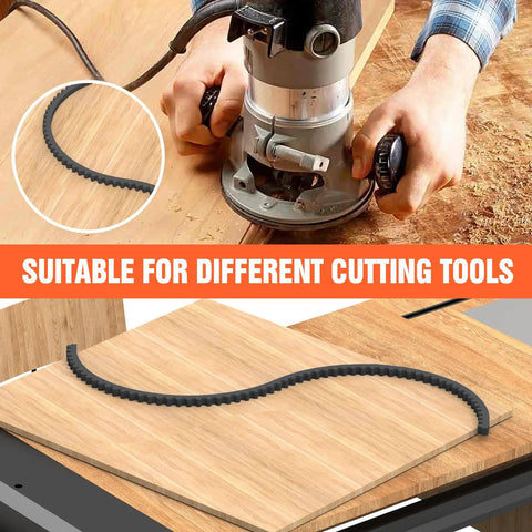 39 Inch Flexible Router Template for Woodworking with Edge Guide Kit in use, trimming wood for smooth curves on table.