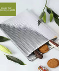 8X11 Thermal Bubble Mailers Pack Of 10 For Cold Shipping Insulated Foil Mailing Envelopes showing food items inside