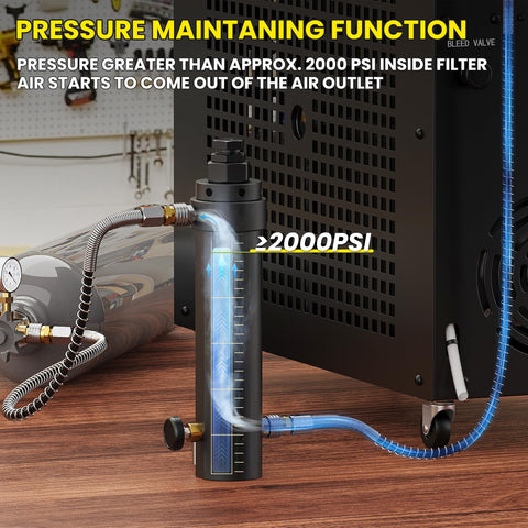 Heavy Duty High Pressure PCP Air Filter With Pressure Maintaining Function And 5800 PSI Oil And Water Separator in use