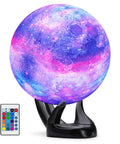 7.1 Inch Galaxy Moon Lamp 3D Printed Moon With NASA Imagery, 16 Color Changes, Remote Or Touch Control, on Black Hand Base