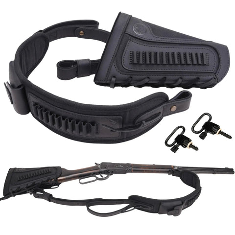 Buffalo Hide Leather Rifle Buttstock With Matching Gun Sling Beefy Non Slip Canvas Cushion Heavy Duty Stitching Fits.22 LR.17 HMR.22 Mag