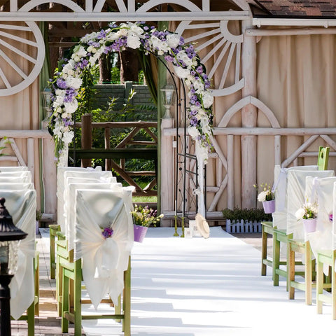 Garden Arch For Weddings And Parties, Sturdy Steel Trellis Arch With Lattice Sides, Multipurpose Outdoor Pergola adorned with flowers