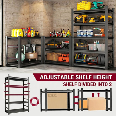 Beefy Heavy Duty Metal Garage Shelving Rack With 3000 Lbs Capacity And Anti Fall Rails 5 Tier Adjustable Storage setup