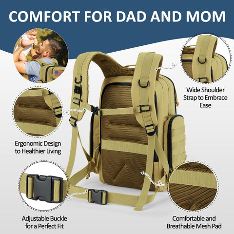 Military Style Diaper Backpack With Large Changing Pad And Insulated Compartments For Active Dads On The Go With Dad Gear