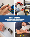 Black Synthetic Rubber Hole Plug Grommet Kit For Wire Protection And Cable Management Durable Wall Grommets For Drywall PVC Piping Plumbing And Gas Tanks Flexible Re Sealable Rubber Rings For Wires Diy Workshop Use, shown in wall wiring installs