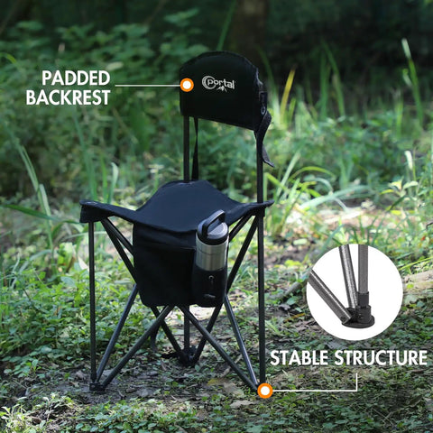 Extra Large Quick Folding Tripod Stool With Backrest For Fishing And Camping Built Tough Beefy Portable Chair in forest setting