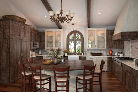 Rustic kitchen featuring Dark Walnut Wood Peel And Stick Wallpaper Roll For Walls And Surfaces with real wood texture 17.7x78.7 inches.