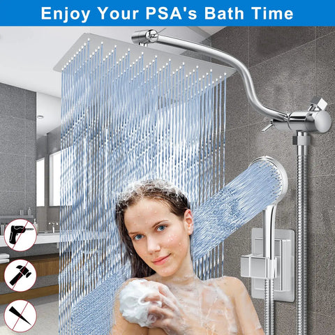 3 Way Diverter Shower Head Kit With Adjustable Extension Arm For A Simple Bathroom Upgrade, 10 Inch Rain Showerhead In Use