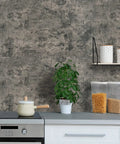 Taupe Faux Concrete Peel And Stick Contact Paper for Countertops and Cabinets applied in a modern kitchen setting.