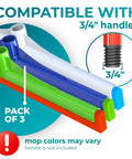 Workhorse Squeegee Broom Scrubbing Brush With Telescopic Handle For Garage Patio Deck Tile And Shower 16 Inch 3 Pack Multi Surface Floor And Window Cleaner showing 3/4-inch handle compatibility and assorted mop colors.