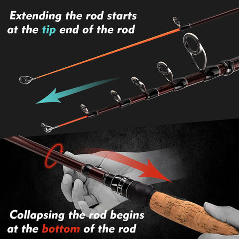 Go To Telescopic Fishing Rod For Spinning And Casting 6 Foot Travel Rod with 24T Carbon Blanks and cork handle extension and collapse