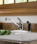 Single Handle Kitchen Sink Faucet With Integrated Side Sprayer Chrome Finish 360 Degree Swivel No Fuss Easy Install 3 Hole 8 Inch Design Durable Chrome Tap Lifetime Limited Warranty in modern kitchen setup