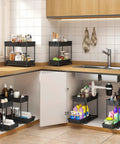 Four Pack Two Tier Under Sink Organizer With Hassle Free Slide Out Drawers For Bathroom Vanities And Kitchen Cabinets heavy duty storage rack under sink with cleaning supplies and organized jars