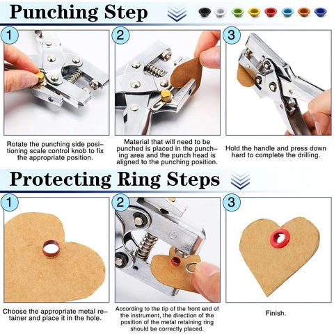 Three Sixteenth Inch Grommet Tool Kit Eyelet Plier Set Hand Punch Grommet Press Steps Illustrated for DIY Install