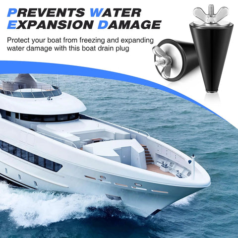 2 Pack Rubber Boat Drain Plugs For 1/2 To 1 Inch Holes with yacht and stopper image