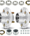 Trailer Wheel Idler Hub Kit 5 Hole 4.5 Inch Bolt Idler Hub For 3500 Lb Trailer Axles Fit One And One Sixteenth Inch To One And Three Eighths Inch Tapered Shaft Heavy Duty Hot Dip Galvanized Set Of Two Not For Straight Shaft with bearings, seals, and nuts