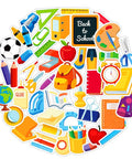 Totally Back To School Sticker Pack 47 Pcs Waterproof Decals for laptops, water bottles featuring colorful school-themed items.