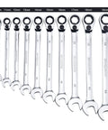 Reversible 20-Piece Ratcheting Wrench Set With Long Pattern, 6-Point Non-Slip Wrenches, sizes 10-19mm displayed.