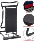Foldable Garden Kneeler Seat 2 In 1 With EVA Foam Kneeling Pad And Tool Bag For Knee Pain Relief And Back Support, side view showing steel frame and tool pouch