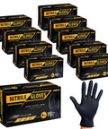 Built Tough 9 Mil Black Nitrile Disposable Work Gloves Xx Large 1000 Count packaging and single glove display.