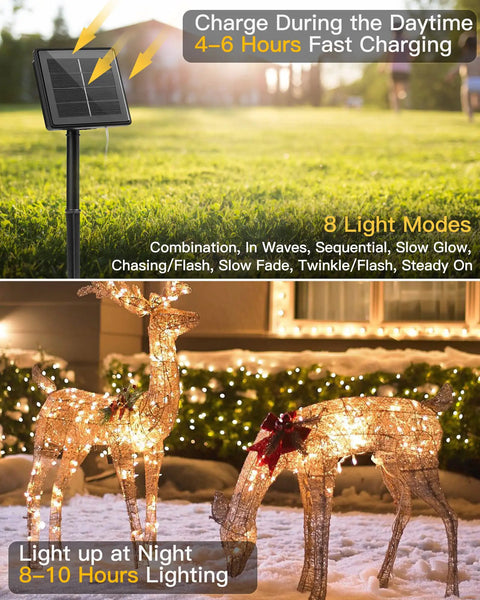 Solar Fairy Lights Outdoor 33 Ft 100 LED Warm White String Lights IP65 Waterproof For Patio Tree Garden Yard Decor 8 Modes
