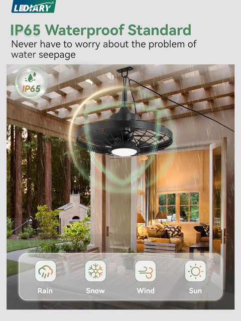 Outdoor Ceiling Fan With Lights For Patio And Gazebo IP65 Waterproof Hanging Fan attached to gazebo ceiling