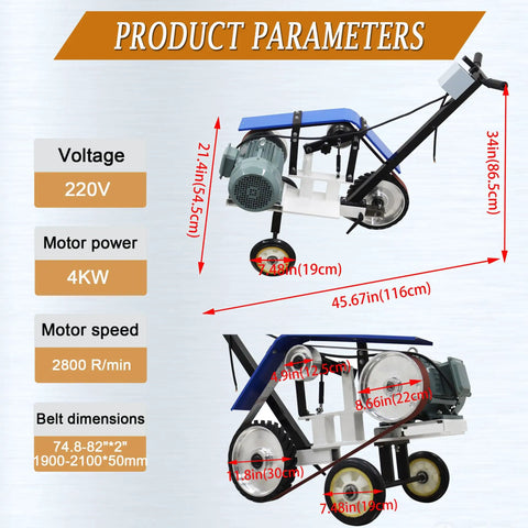 Heavy Duty Motorized Belt Sander Plus Adjustable Angle Polisher With Smooth Rolling Wheels For Fast Rust Removal And Badass Metal Buffing Jobs Around The Shop 220 Volt product dimensions chart with technical specs.