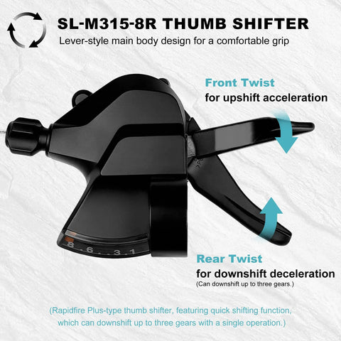 8 Speed Right Thumb Shift Lever for MTB and Folding Bikes, slick shifts, V-brake compatible, ergonomic trigger, model SL-M315-8R