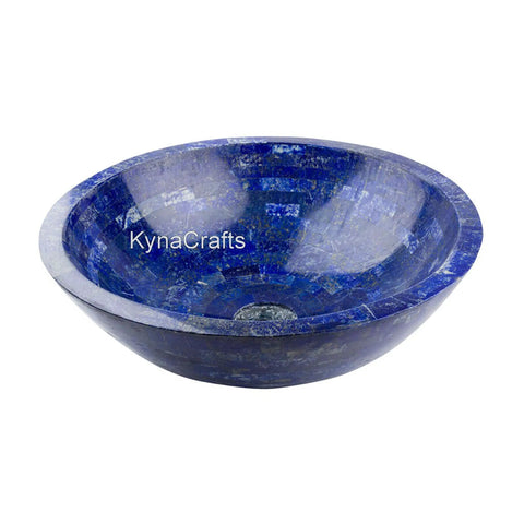 Top Notch 24 Inch Lapis Lazuli Stone Vessel Sink For Home Kitchen And Bar Vanity Sleek Decorative Countertop Washbasin, round and glossy.