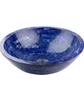 Top Shelf 24 By 24 Inch Round White Marble Vessel Sink With Slick High Gloss Finish And Killer Lapis Lazuli Stone Details For Bathrooms Kitchen Vanities Or Bars - Lapis Lazuli bowl view.