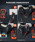 Must Have All In One Digital Multimeter Volt Meter TRMS 4000 Counts Auto Range NCV Voltage Tester shown testing AC DC voltage, resistance, and continuity