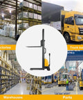 Heavy-Duty Semi-Electric Stacker Pallet Lift With 3300 Lbs Capacity And 118 Inch Reach Height in warehouse, trucks, and factories.