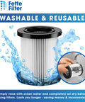 Replacement Filters For Wet Dry Vacuum Cleaner Compatible With DeWalt DCV580 DCV581H Models Pack Of 4 being rinsed in water