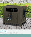 Wicker Style Hose Hideaway With 175 Ft Resin Hose Reel Java Outdoor Garden Reel with Slide Trak Guide and Crank Handle
