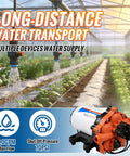 Five Chamber 110V AC Fresh Water Diaphragm Pump With On Demand Pressure Switch for Irrigation shown in greenhouse setting