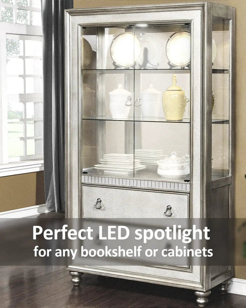 Glass cabinet with dishware, lit by PAR16 LED short neck recessed spotlight bulb 6W 60W equivalent daylight 5000K 600 lumens E26 base
