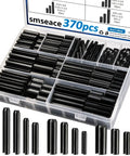370 Piece Roll Pin Kit With SAE Slotted Spring Pins In 10 Common Sizes From 1/16 To 3/8 Inch For Home Improvement And Auto Repair, Durable Quick-Fix Fasteners, Great For Mechanical Projects And General Maintenance. black manganese steel roll pins in labeled storage case, 370 pcs
